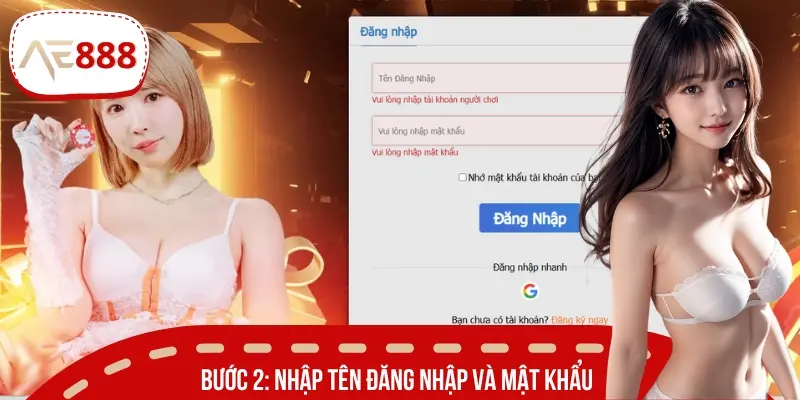 Ở bước này, bet thủ chỉ cần điền thông tin theo hướng dẫn đăng nhập